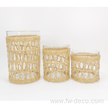 paper wrapped set glass cylinder hurricane candle holder